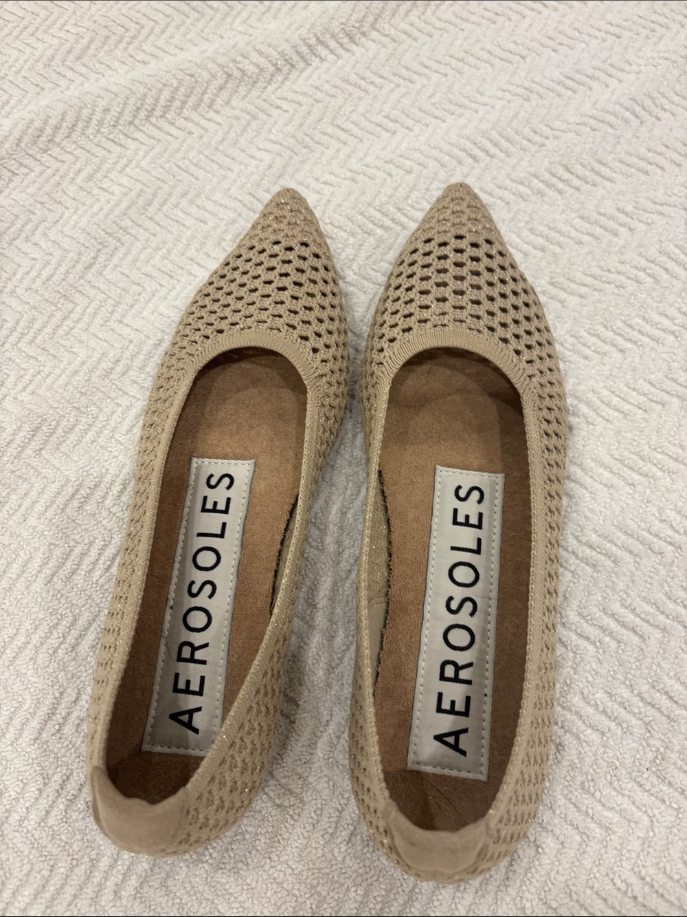 AEROSOLES Knit Pointed-Toe Flats in Beige